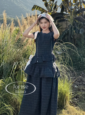 DIGM-riselumo韩系时尚复古格子荷叶边设计收腰显瘦连衣裙JB60579