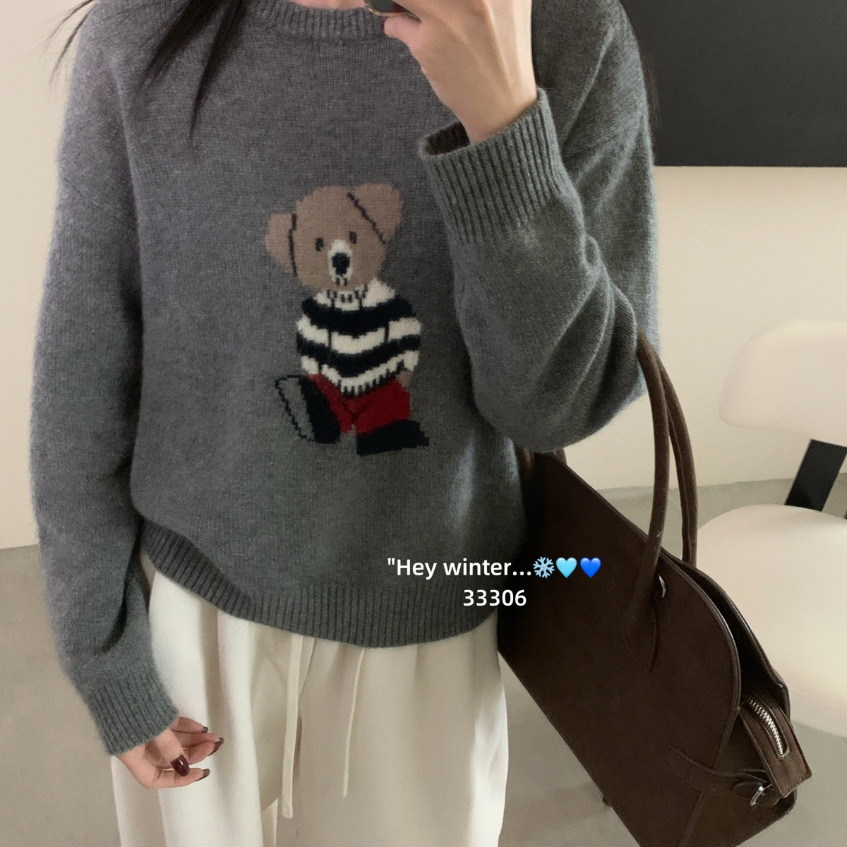 SUGAR-熊提花长袖保暖毛衣（含46.2绵羊毛）(兔毛+浣熊14.6)Q3330