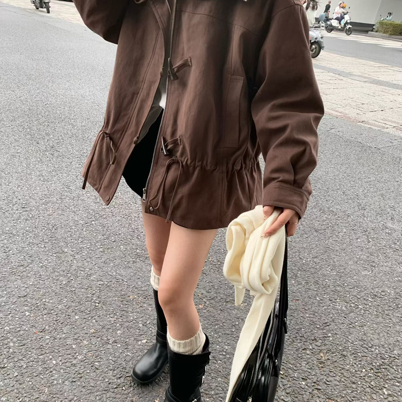 买手严选-泡菜馆-古风毛领抽绳收腰工装外套保暖羽绒服外套55063