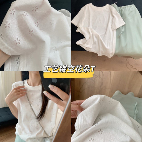 芭妮Bonnet-26年夏上新韩系甜美重工镂空圆领短袖T恤C29-9039