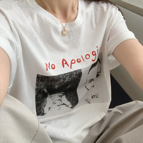 芭妮Bonnet-白人像印花字母短袖T恤(只卖T恤不含项链)N132-26038