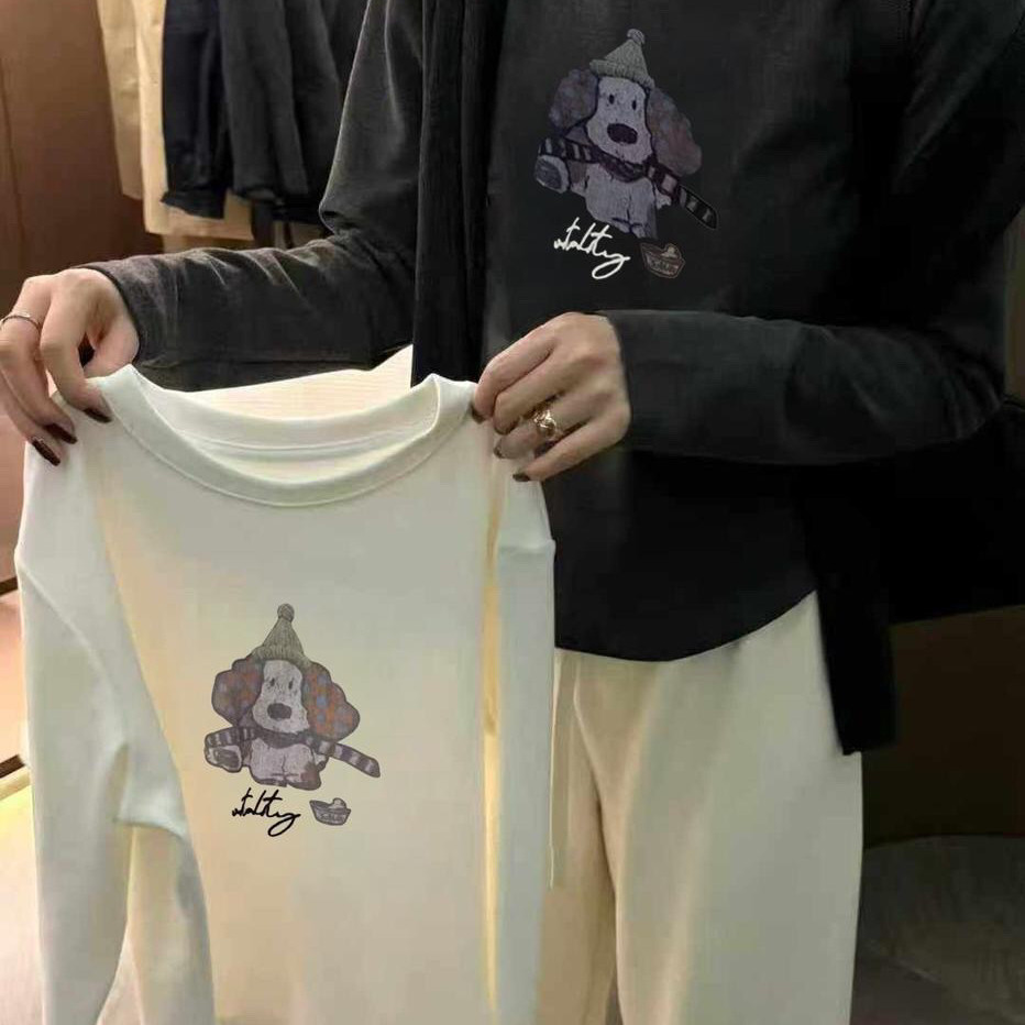 杭楚-尚卡通印花2025冬季时尚宽松百搭显瘦圆领上衣长袖T恤50305