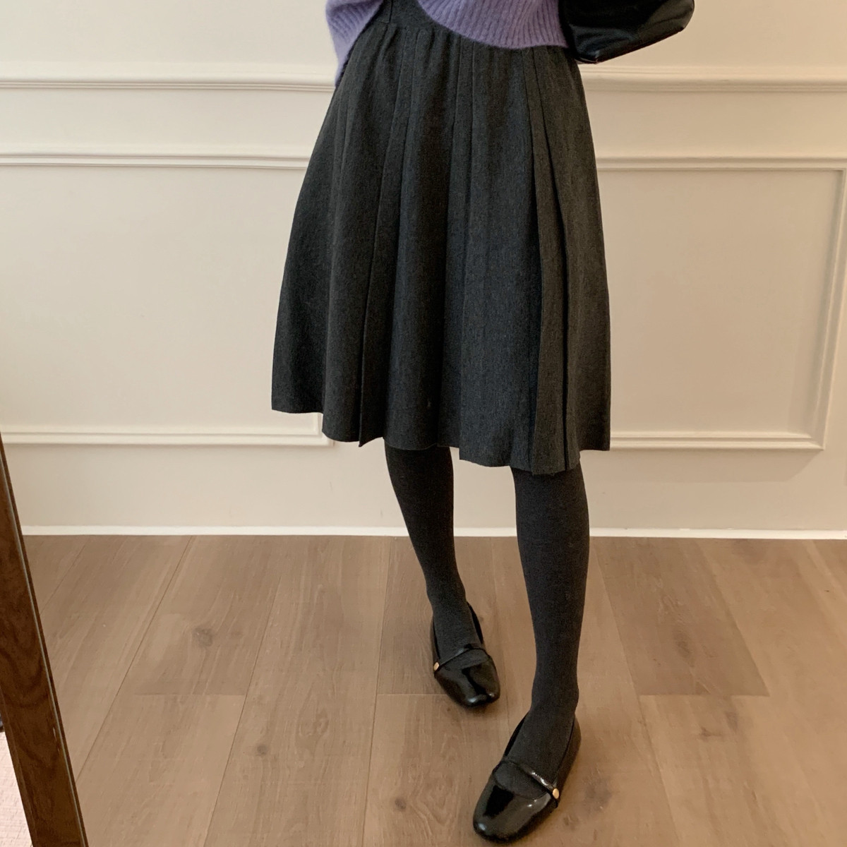芭妮Bonnet球的羊毛针织加厚百褶中裙半身裙（含47羊毛）N152557