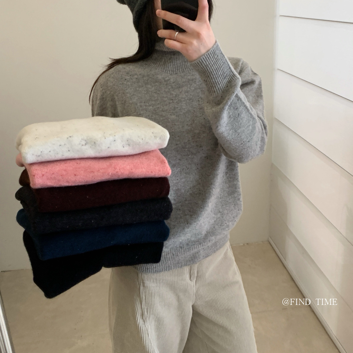 Find Time-羊毛点子纱无缝高领百搭套头毛衣(含97.5绵羊毛)L61263