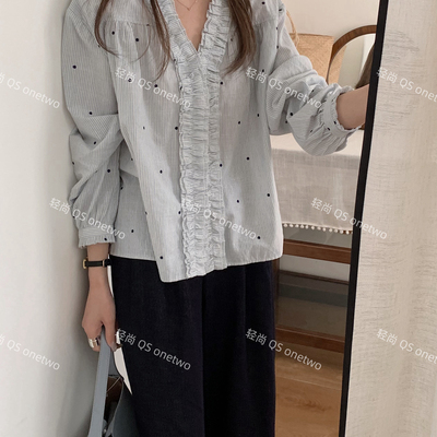 QS ONETWO-压褶轻薄质感宽松版韩系百搭小衫(尺寸仅供参考)15358