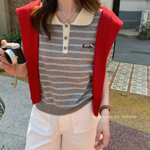 3086s 不含披肩 SUSAN 上新Kitty粉必入韩系学院风减龄条纹针织衫