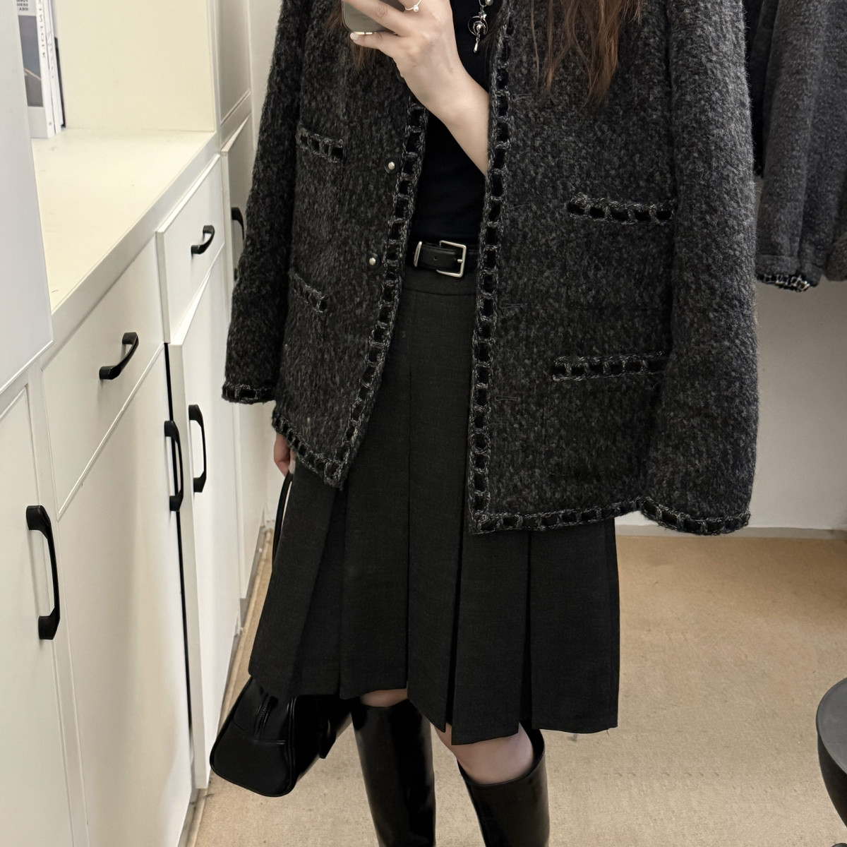 买手严选-泡菜馆-冬上新左安小香风粗花呢短款保暖羽绒服外套3906