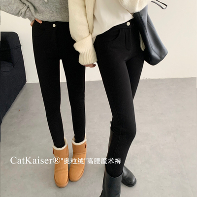 XIA夏夏-绒高腰魔术裤秋冬微压提臀加绒加厚显瘦黑休闲裤WGS9055