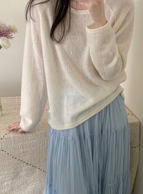 TOMORROW-韩系极简慵懒羊驼绒镂空针织毛衣(含31.3羊驼毛)SYW6906