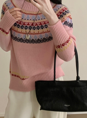 MUUTIS牧缇-了韩系简约费尔岛条纹图案针织衫（含100绵羊毛）Mt32