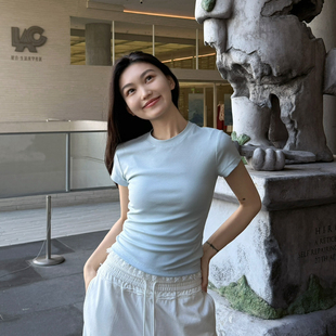 HUMSMR T恤C6081 26年夏上新纯色蕾丝花边百搭短袖