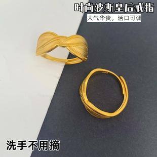 不掉色古法传承时尚戒指女南非锡金黄铜镀金食指环实心活口沙金戒