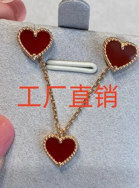 小红心爱心项链女厚镀18玫瑰金锁骨链红玛瑙心形吊坠工厂直销