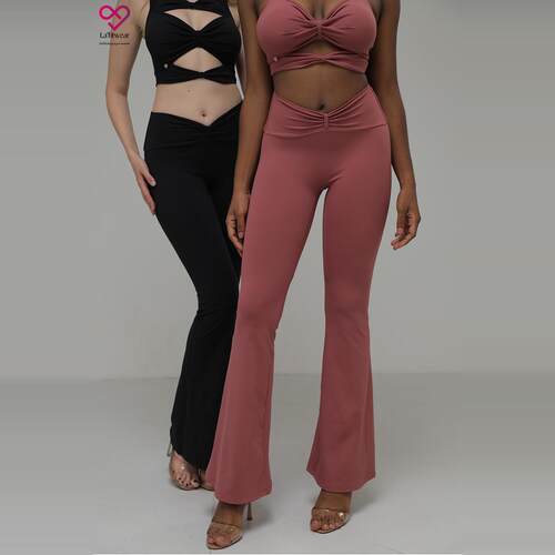 lafitwear蝴蝶结V腰瑜伽喇叭裤