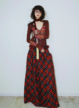 坏品味西部 费尔岛印花设计格子棉长款连衣裙两件套冬