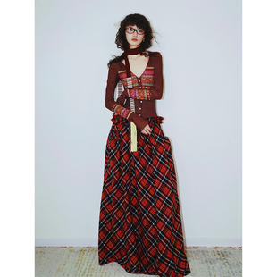 坏品味西部 费尔岛印花设计格子棉长款连衣裙两件套冬