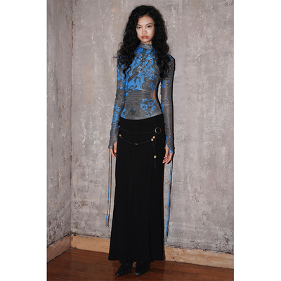 坏品味西部新中式印花拼接连衣裙