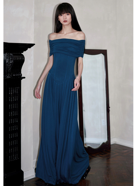 坏品味西部 小众露肩纯色修身长款两件套连衣裙