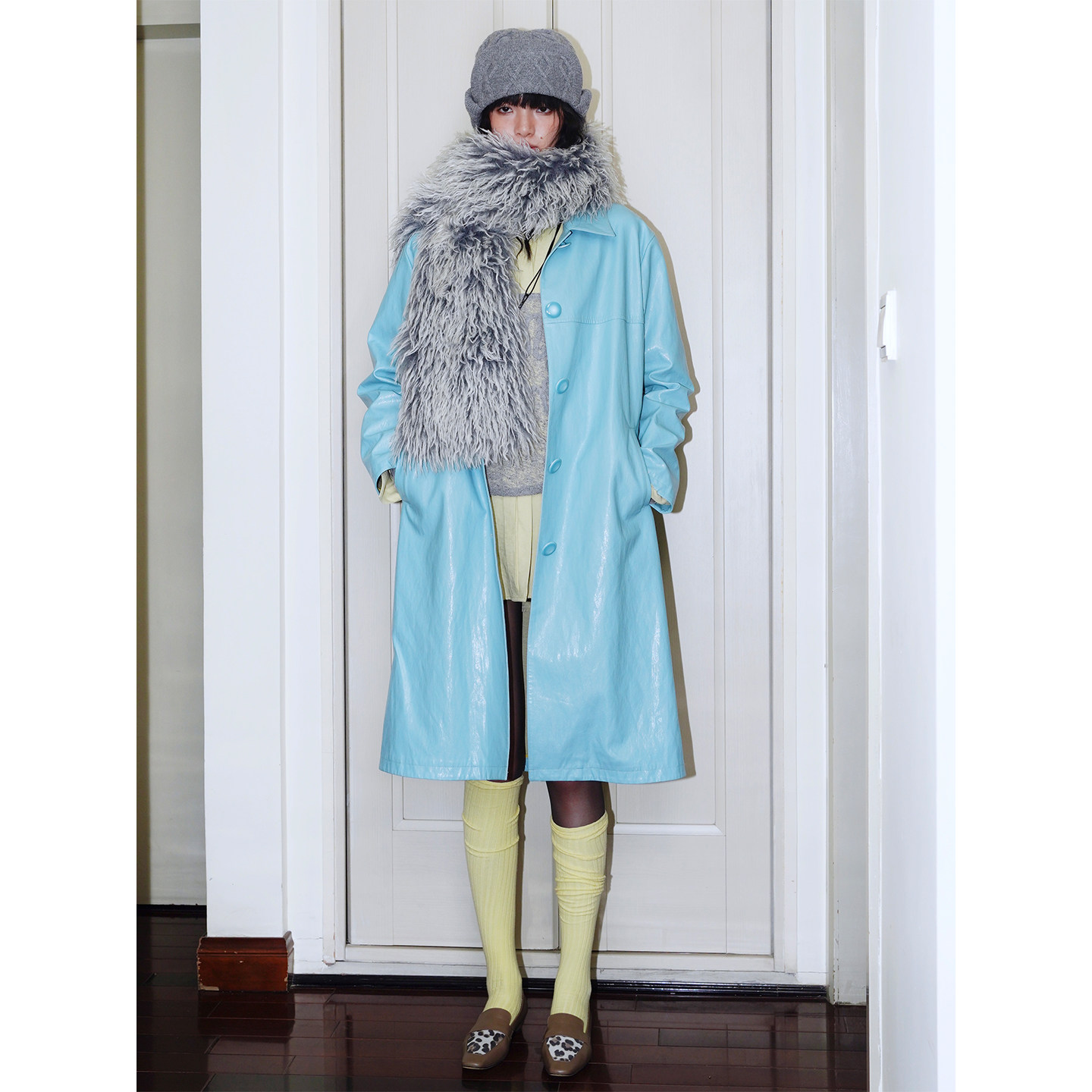 坏品味西部 复古纯色分割设计长款秋冬皮衣风衣外套女