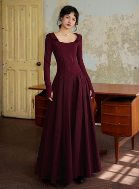 坏品味西部 纯色镂空设计长款显瘦春季长袖连衣裙现货