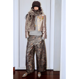 皮裤 坏品味西部 秋冬定制佩斯利花纹宽松亮面直筒裤