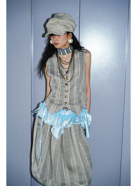 坏品味西部 纯色微光感缎面搭配不规则短款宽松裙帘半裙