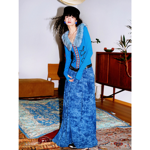 坏品味西部 连衣裙 重磅秋冬复古可拆卸毛领刺绣长款