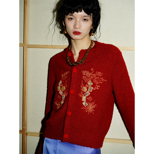 坏品味西部 原创秋冬龙纹金线刺绣针织毛衣外套保暖现货 新中式