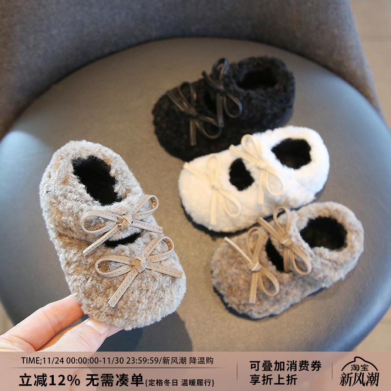 女宝宝公主加绒毛毛鞋女童软底学步鞋子冬季新款婴儿童棉鞋小童鞋