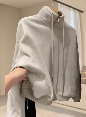 设计感秋冬外穿立领加绒卫衣女百搭高级感长袖外套chic松弛感上衣