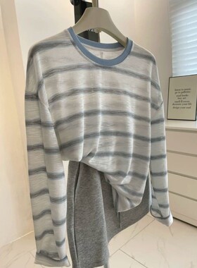 慵懒松弛感蓝白显白撞色防晒衣女春夏季轻薄款凉感长袖t恤衫时尚