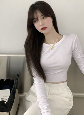 紧身长袖正肩t恤上衣女装春秋2025年新款薄款修身简约潮流打底衫