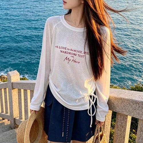 夏季简约莱赛尔天丝薄款长袖T恤夏季百搭宽松显瘦通勤罩衫女上衣