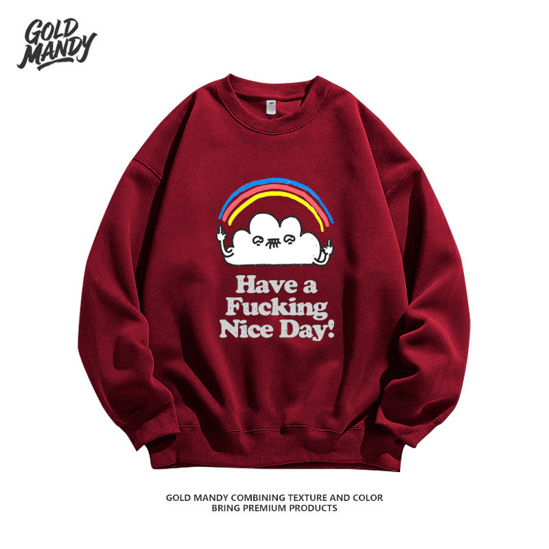 美好一天英文印花重磅纯棉卫衣男女款美式潮牌休闲情侣上衣套头衫