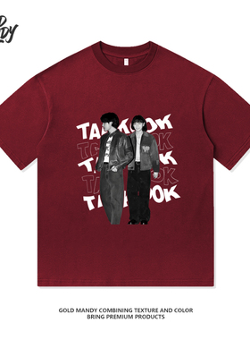 BTS防弹少年团V粉丝Jungkook应援周边重磅纯棉T恤半袖杉情侣男女