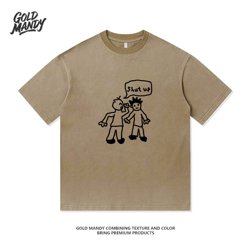 闭嘴英文火柴人搞笑美式百搭个性重磅纯棉T恤半袖杉情侣男女同款