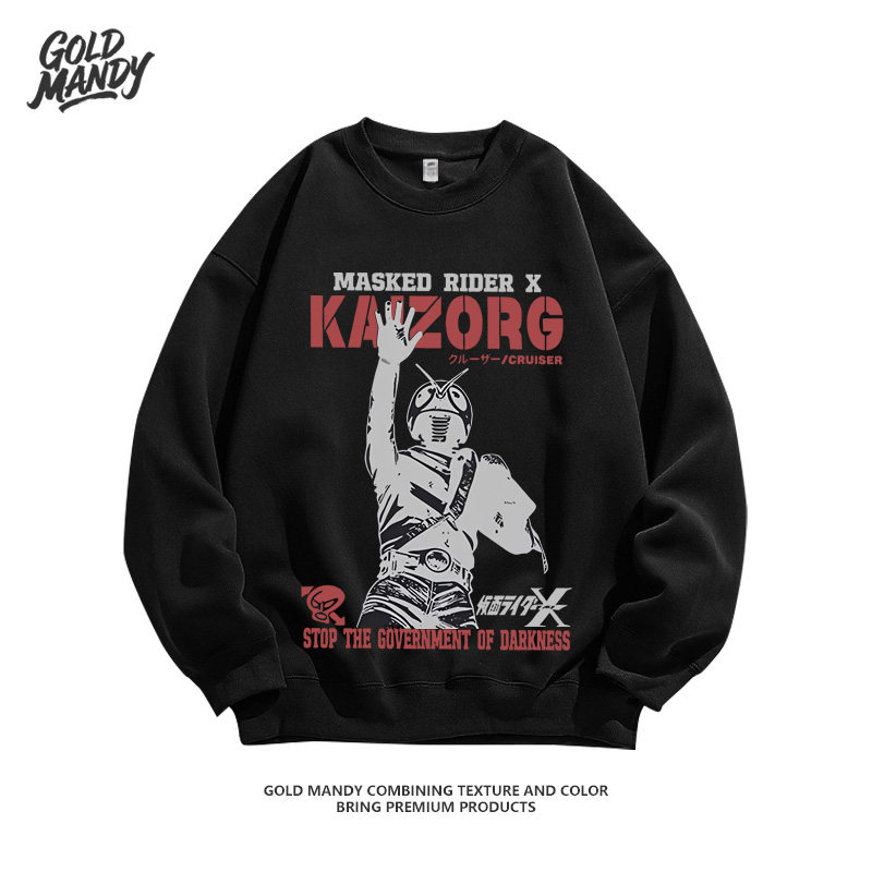 特摄蒙面超人X骑士阻止GOD英文字印花重磅纯棉长袖卫衣服男女同款