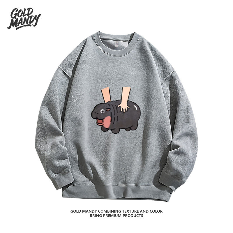 可爱动物河马卡通搞笑动漫动物园印花重磅纯棉长袖卫衣服男女同款