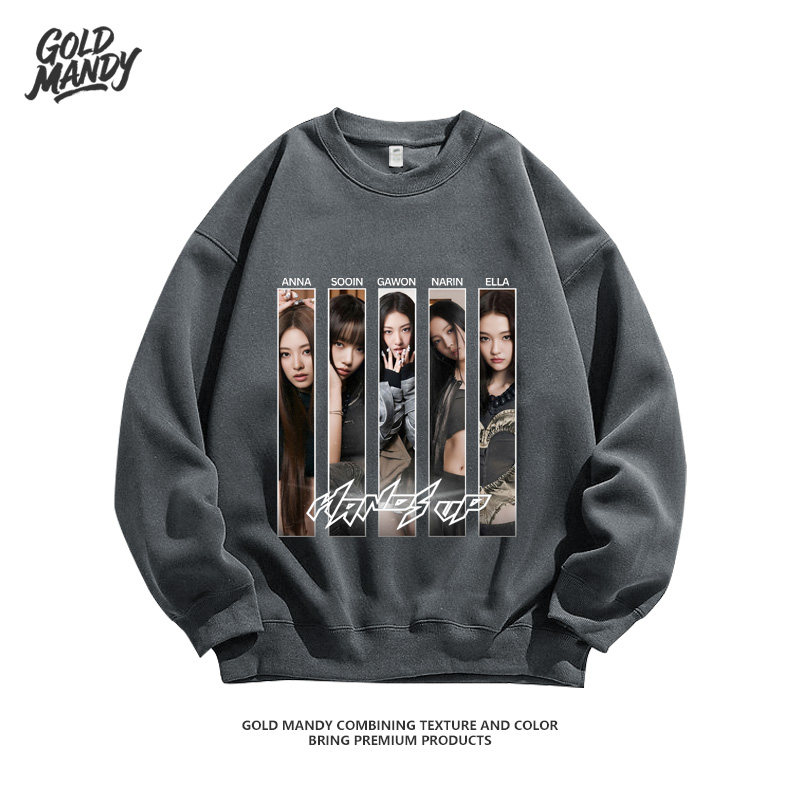 KPOP 韩女团MEOVV粉丝应援周边条纹简约海报重磅纯棉卫衣男女同款