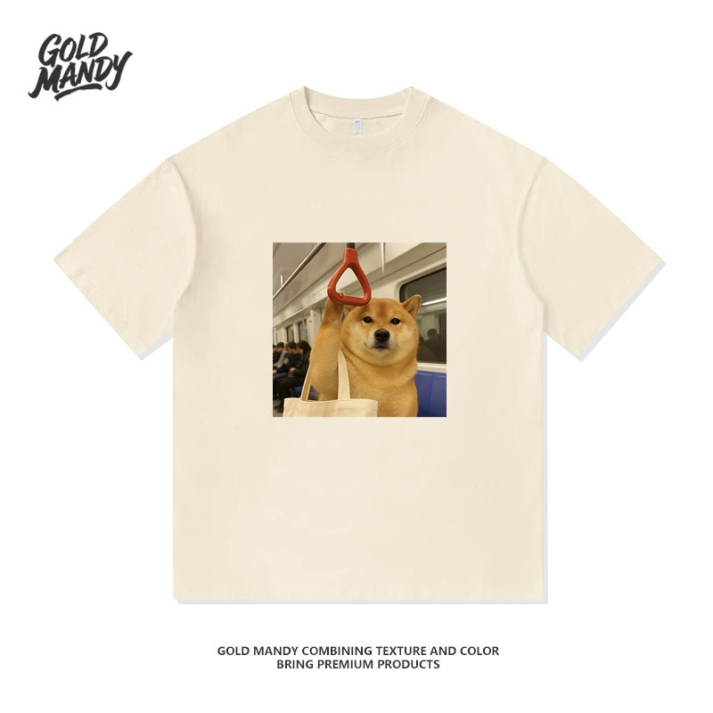 打工人地铁小狗趣味萌宠个性印花重磅纯棉T恤半袖杉情侣男女同款,男装,T恤,淘宝优惠券,粉丝福利购,淘宝优惠卷