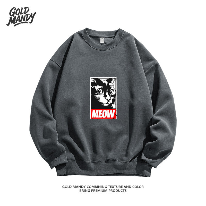 喵呜英文猫咪哈基米标志可爱设计美式高街复古重磅纯棉卫衣男女款