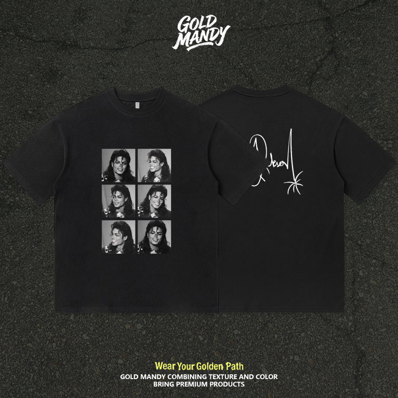 迈克尔杰克逊MJ复古六宫格美式街头设计纯棉T恤半袖情侣男女同款