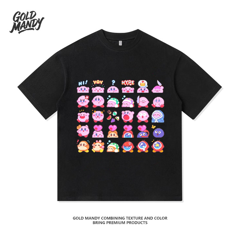 游戏机星之卡比印花设计百搭小众重磅纯棉T恤半袖杉情侣男女同款