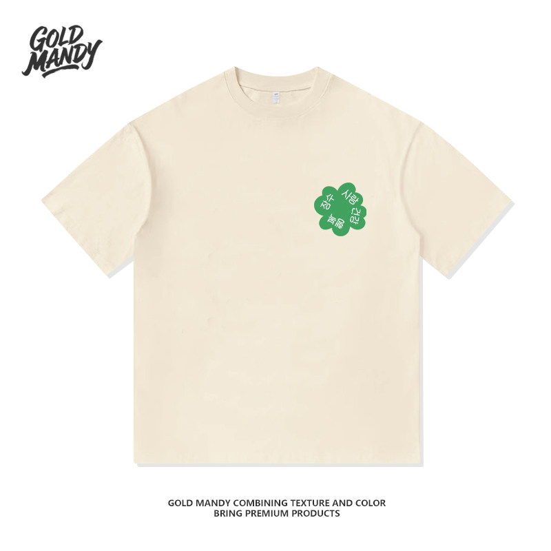 韩语幸运草长寿爱情健康幸福印花重磅纯棉T恤半袖杉情侣男女同款