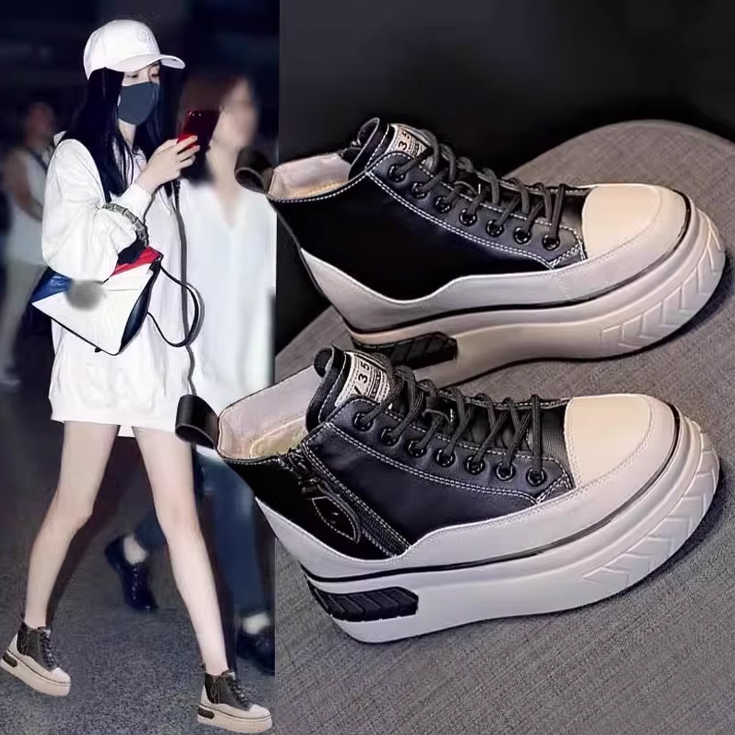 官网迈耐克斯真皮厚底小个子内增高女鞋2025新款8cm轻便隐形板鞋