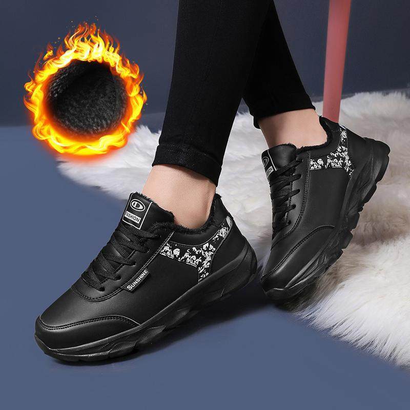 冬季新款加绒保暖女鞋皮面防水运动鞋百搭轻便休闲鞋黑色平底女鞋,运动鞋new,运动休闲鞋,淘宝优惠券,粉丝福利购,淘宝优惠卷