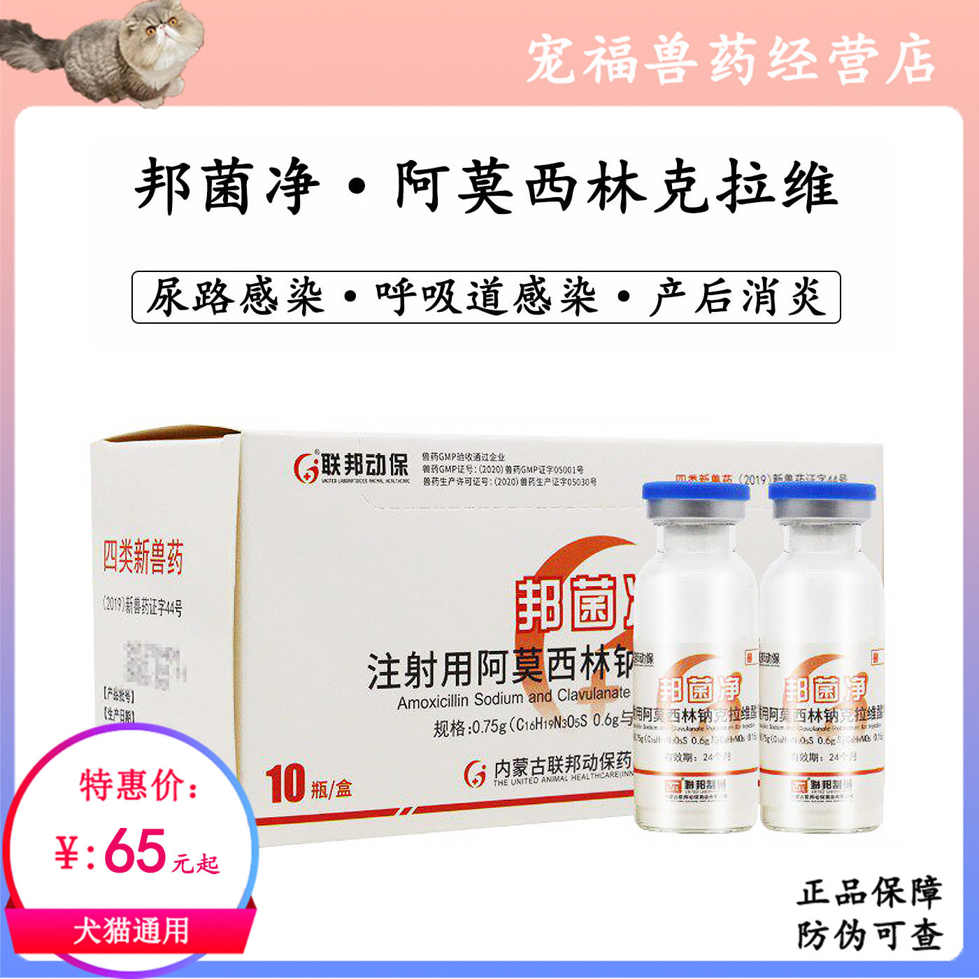 联邦邦菌净注射用阿莫西林克拉维酸钾产后消炎抗菌呼吸道尿路感染