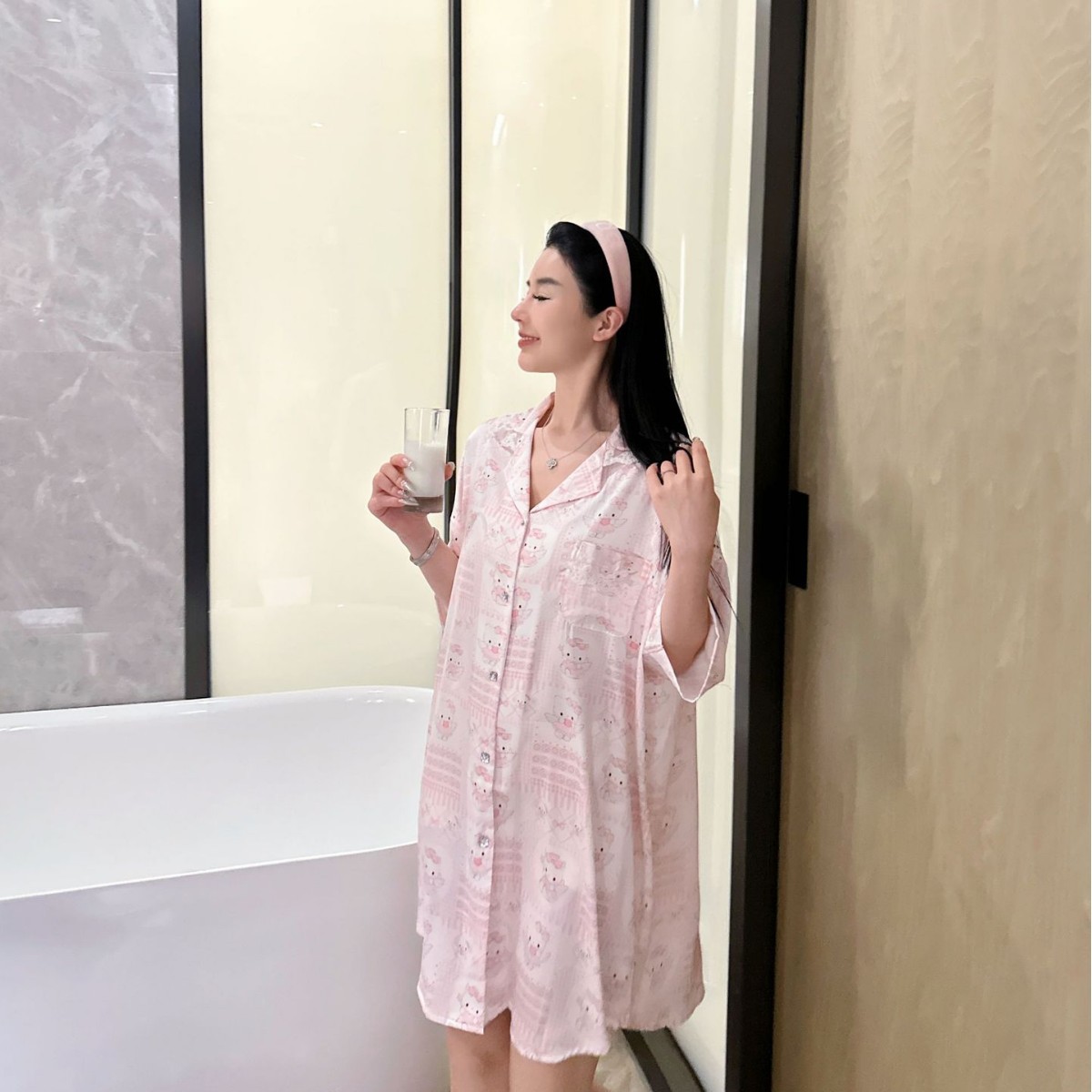 【莓莓喵糖】夏季新款衬衫睡裙女款宽松卡通可爱冰雪丝家居服薄
