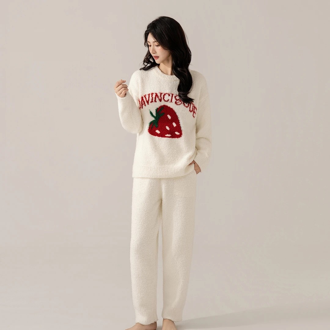 2026秋冬新半边绒草莓保暖睡衣女冬季新款长袖加厚加绒家居服女装,女士内衣/男士内衣/家居服,睡衣/家居服套装,淘宝优惠券,粉丝福利购,淘宝优惠卷