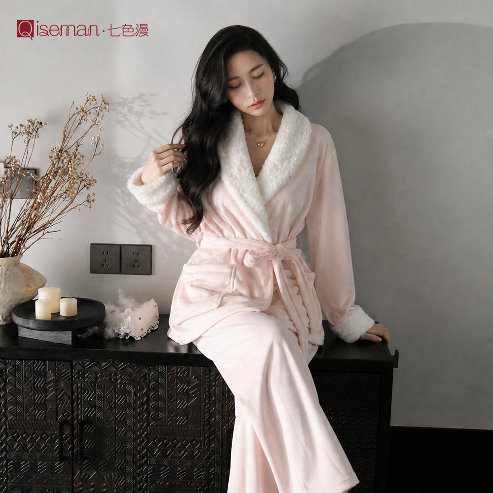 新款女士海岛绒家居服套装毛领蕾丝甜美公主风加厚睡衣家居服秋冬